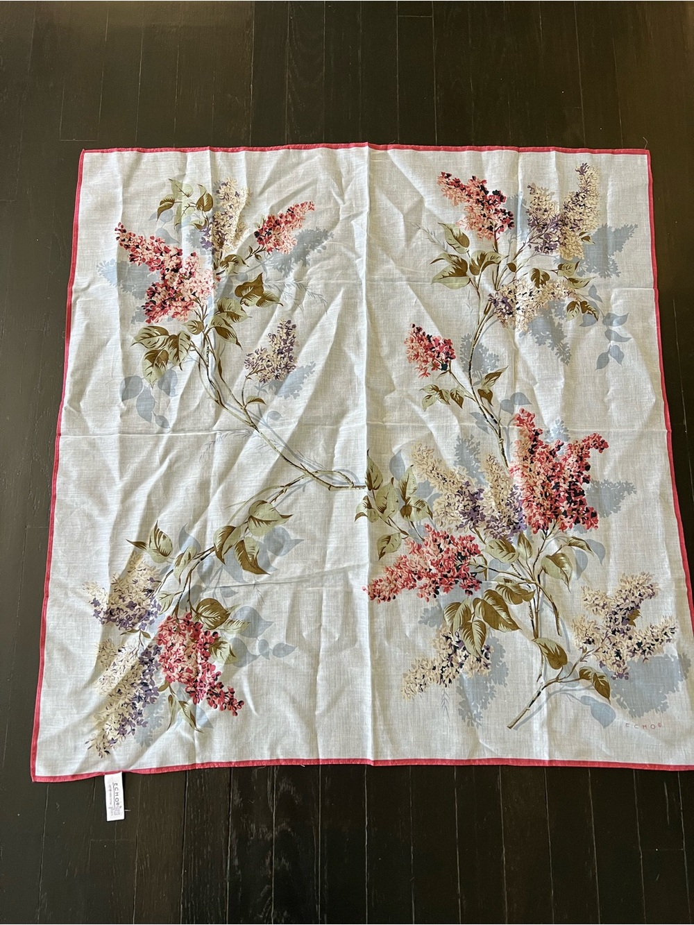 ECHO 100% cotón. Floral Square Scarf with Pink Trim - Picture 1 of 6